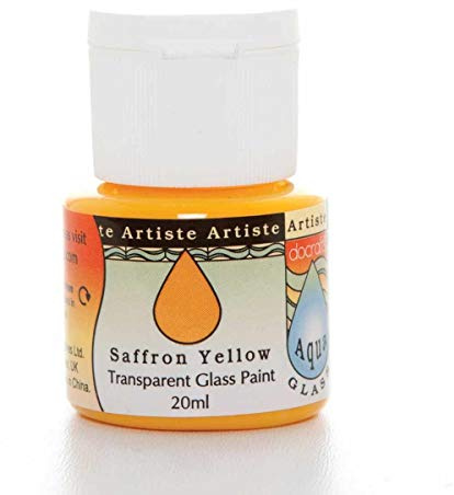 Artiste Aquaglass Paint 20ml in Saffron Yellow - Water Based for Glass, Perspex, Acetate - Gentle Translucent Finish, Wipe Clean When Wet, Water Proof Once Dry
