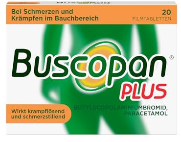 Buscopan PLUS Tabletten mit Paracetamol bei Bauchschmerzen |20 Stk |lindern schnell stärkere Schmerzen & Krämpfe im Bauch|Magen-Darm-Erkrankungen, Regelschmerzen, Magenkrämpfe und Blasenentzündung