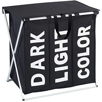 WENKO Contenedor para la ropa sucia Trio Top negro - pongotodo Capacidad: 118 l, Poliéster, 57 x 57 x 38 cm, Negro