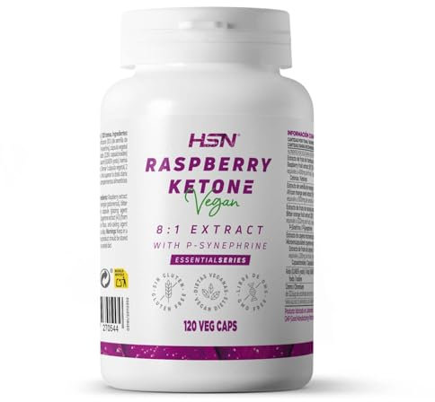 HSN Cetonas de Frambuesa 4000 MG - Rubus idaeus - 120 Cápsulas Vegetales con Sinefrina, Mango Africano, Cayena, Kelp, Cromo | Extracto fruto 8x Veces Más Concentrado | No-GMO, Vegano, Sin Gluten