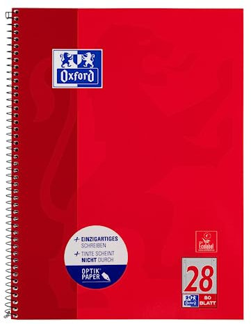 Oxford Collegeblock A4 kariert, mit Doppelrand, 80 Blatt, rot, 1 Stück