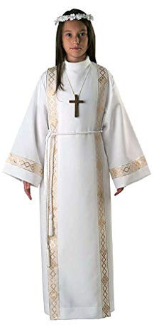 Holyart Vestido de Primera comunión de niña Borde Dorado, 115 cm (45 Inc.)