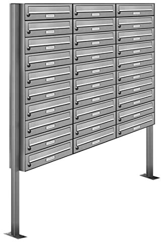 AL Briefkastensysteme 30er V2A Edelstahl Stand Briefkasten rostfrei als 30 Fach Briefkastenanlage Freistehend DIN A4 in Postkasten Design modern