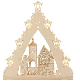 weigla - Lichterspitze original Erzgebirge I Motiv Rothenburg ob der Tauber I Lichterbogen Weihnachten I 7 Lampenkerzen + 1 Ersatzlampe I 7 x 34 V, 3 W, E10 I Weihnachtsdeko innen I aus Holz