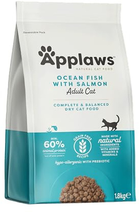Applaws Complete Natural Sin cereales Pescado del Océano con Salmón Alimento Seco para Gatos Adultos - Bolsa Resellable de 1.8kg