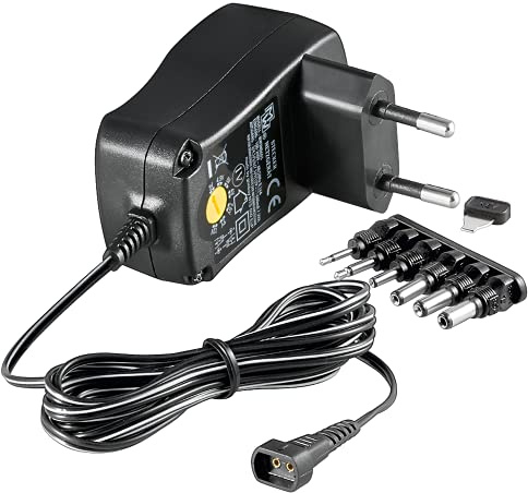 Goobay 67952 Universal Netzteil 3V - 12V max 18 W Netzgerät mit Adapter 2x Klinkenstecker & 4x DC-Stecker 1500 mA Steckernetzteil Schwarz
