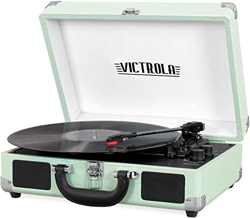 Victrola Vintage 3-växlad Bluetooth bärbar resväska skivspelare med inbyggda högtalare | uppgraderat skivspelsljud | Inkluderar extra stylus | mint (VSC-550BT-HOM)