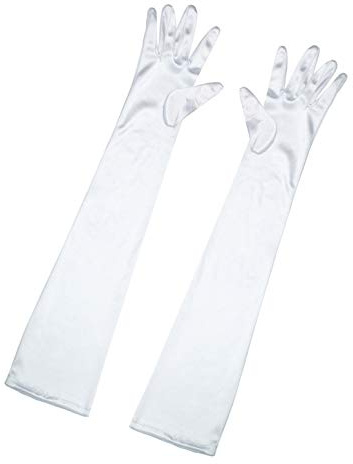 sourcing map Damen Lange Handschuhe 1920er Jahre Abend Party Vollfinger Fäustlinge Eleganter Opernhandschuh Weiß One Size