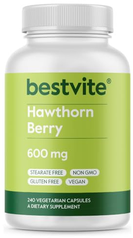 BESTVITE Hawthorn Berry 600mg per Capsule (240 Vegetarian Capsules) - No Stearates - No Fillers - Vegan - Non GMO - Gluten Free