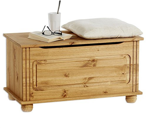 IDIMEX Sitztruhe Truhenbank Bristol, Sitzbank Bank Holzbank Truhe im Landhausstil mit Klemmschutz, Kiefer massiv, gewachst