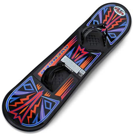 Flexible Flyer Avenger Kids Beginner Snowboard Youth Plastic Snowboarding Toy Slider with Non-Slip Bindings, Adjustable Snow Board Sleds for Kids, Black Multi
