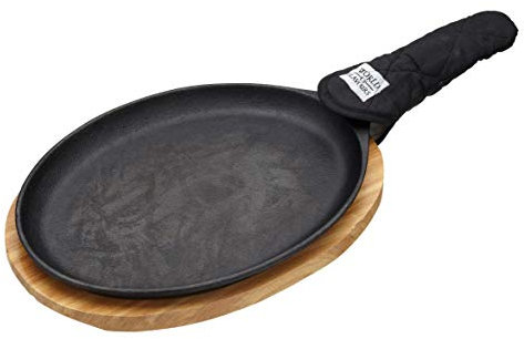 KitchenCraft World of Flavours Fajita Sizzle Platter with Wooden Serving Board, Cast Iron, 41 x 19 x 5 cm