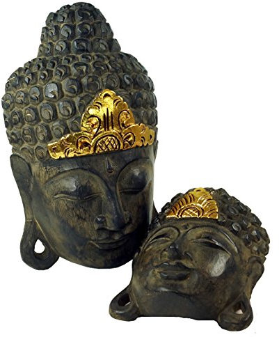 GURU SHOP Buddha Maske mit Goldverzierung, Holz, Größe: 25cm, 25x18x9 cm, Buddhas