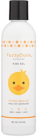 FuzzyDuck Kids Hair Gel – Curl Defining Gel for Girls & Boys with Frizz Control & Light Hold, Water-Soluble Formula Made with Aloe, Sea Botanicals & Honey for All Hair Types (Citrus Medley, 8oz)