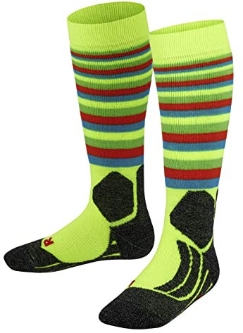 FALKE Unisex Kinder Skisocken SK2 Intermediate Stripes K Kh Wolle Funktionsmaterial warm dick 1 Paar, Gelb Lightning 1690, 31-34