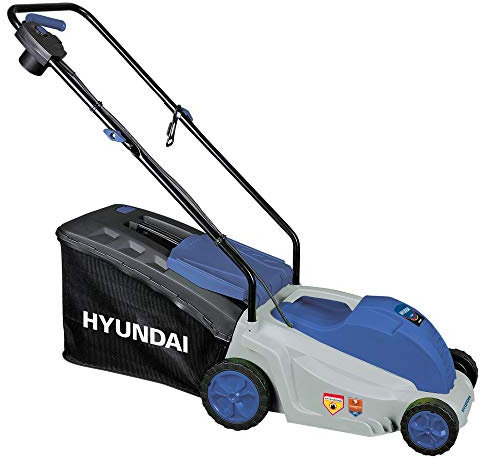 Hyundai 65460 - Cortacésped eléctrico con empuje para el corte de tu césped, 1600 W, 230 V, gris/azul