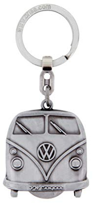 BRISA VW Collection - Porte-clés en métal Volkswagen avec jeton de caddie - Accessoire de trousseau avec anneau - Porte-clés Combi T1 (Avant/Argent)