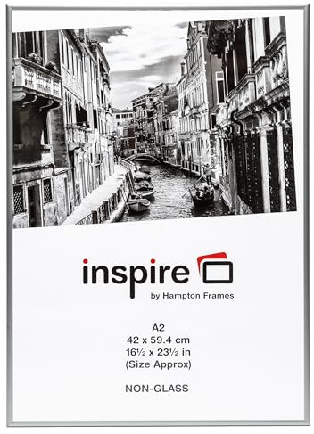 Hampton Frames ALUMINIUM Poster Certificate Photo Frame Acrylic (Non Glass) Silver A2 (42x59cm) PAAFA2B