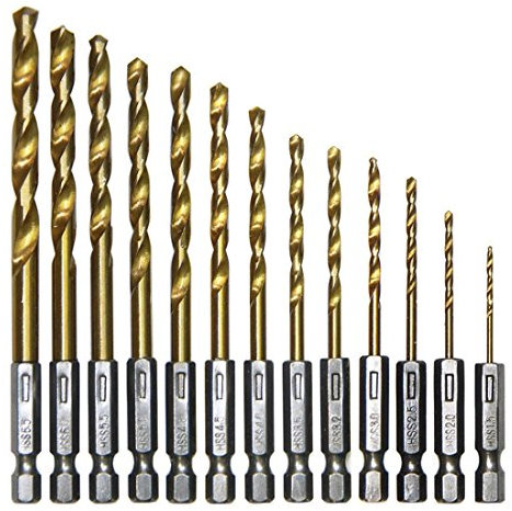 Malayas 13PCS - Set di Punte per Trapano in Acciaio HSS ad Alta velocità Rivestito in Titanio, Codolo Esagonale