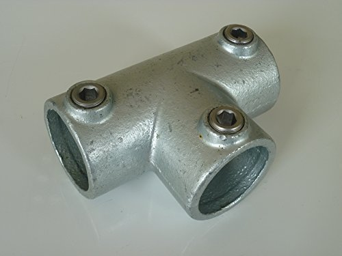 B&T Metall Rohrverbinder T-Stück lang T104, Ø 48,3 mm, (1 1/2) | Temperguss thermisch vollbadverzinkt inkl. Stellschrauben