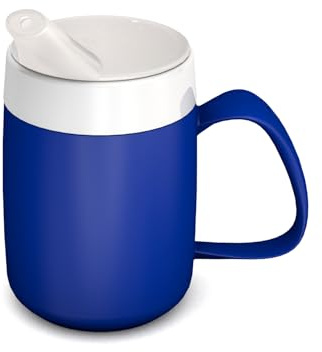 Ornamin Becher mit Trink-Trick & Schnabelaufsatz | Schnabelbecher für Parkinson & Schlaganfall | Spezialgeschirr barrierefrei | Selbständig Trinken | Inklusion | Linkshänder & Rechtshänder | blau