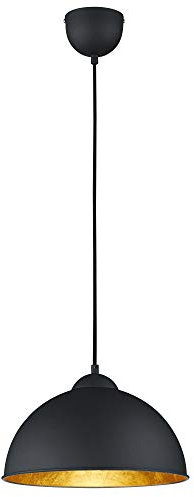Reality Leuchten Pendelleuchte Hängeleuchte Jimmy, 1 x E27 ohne Leuchtmittel, Durchmesser 31 cm, Außen schwarz, Innen gold-farbig, R30121002