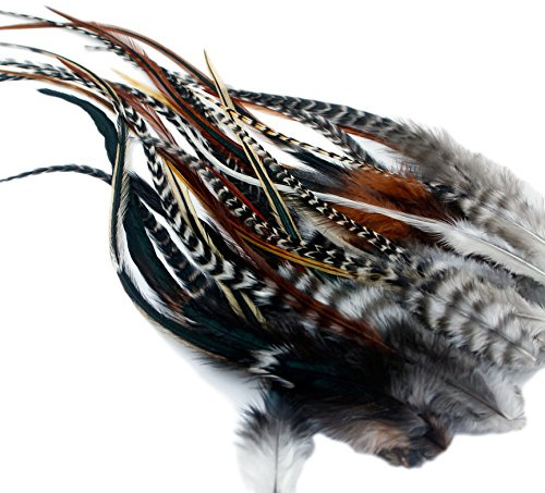 Mullida Extensiones de pelo de plumas reales - 25 esponjosas + 25 anillos/bucle/instrucciones