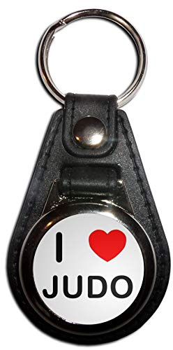 I Love Judo - Black Plastic Medallion Key Ring
