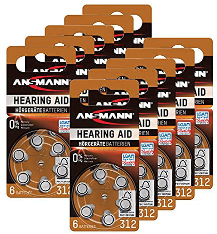 ANSMANN Hörgerätebatterien Typ 312 braun P312 ZL3 PR41, 60 Stück, Vorratspack, Zink Luft 1,4V, Wireless Approved, Hörgeräte & Hörhilfen