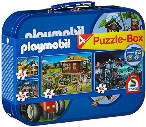 Playmobil CGS_55599 4 Puzzles in a Keepsake Tin, Multicolor