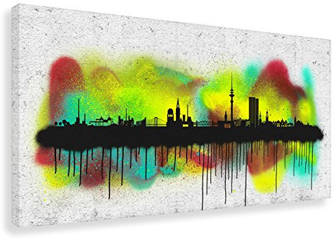 Kunstbruder Wandbild - Hamburg Skyline Graffiti (div. Größen) - Kunstdruck auf Leinwand Streetart Panorama Zimmerbild Kunstbild 80x160cm