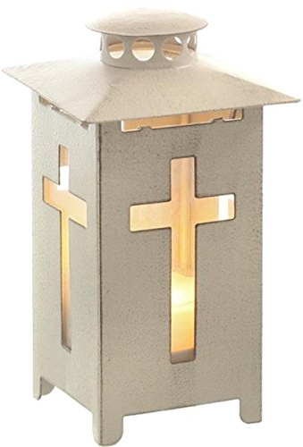 Kleine Grablaterne mit Licht Kreuz inklusive Grabkerze. Höhe 16cm