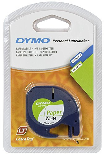 Dymo S0721520 LetraTag-Band, Papier, 12 mm x 4 m, schwarz/weiß