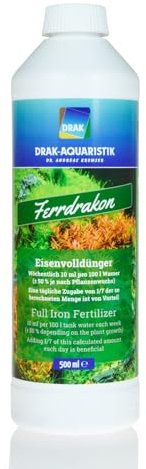 DRAK-Aquaristik® Ferrdrakon Fertiglösung 0,5l Eisendünger Aquarium | Aquarium Pflanzendünger hochkonzentriert | Flüssig Dünger für Intensive Blattfärbung | Basis-Düngung für Aquarienpflanzen Wachstum