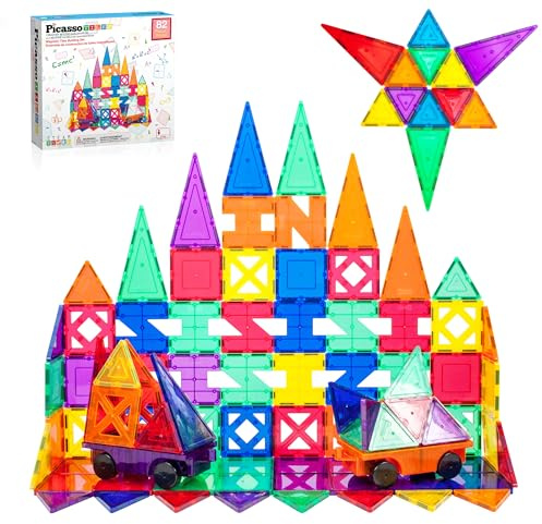 PicassoTiles® PT82 Creativity Set Magnet Building Tiles Clear Color Magnetic 3D Building Block - Creativity Beyond Imagination! Educational, Inspirational, Conventional, Recreational