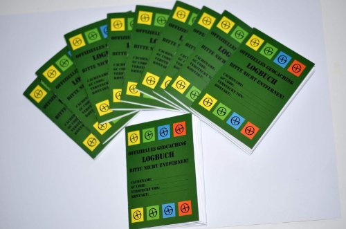GEO-VERSAND Unisex – Erwachsene 10er Pack Geocaching 40 Seiten-für Dosen, Logbuch für Behälter-Regular-normal Deutscher Hinweis, grün, DIN A7