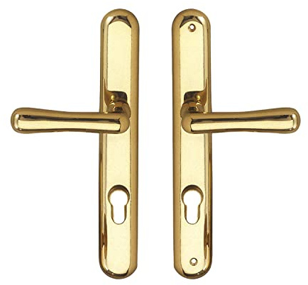 GRUNDMANN 107750 Drückergarnitur Elegant Sicherheitsbeschlag auf Langschild PZ 88, Türgriff ÖNORM, Messing poliert, Silber
