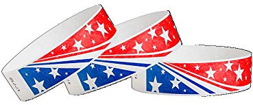 500 WristCo Star Stream USA Tyvek Wristbands for Events - Patriotic July 4th Stars & Stripes Independence Day Bracelets - Waterproof Recyclable Tear Resistant Paper Wrist Bands for Admission