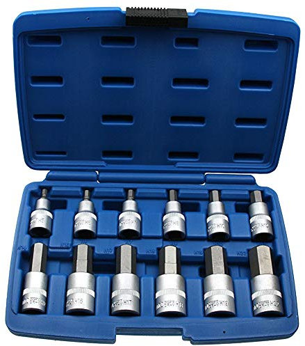Lot de 12 douilles à six pans creux pour vis à 6 pans intérieurs, taille 5-22 mm, entraînement 1/2, acier au chrome vanadium