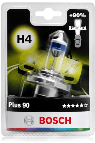 Bosch H4 Plus 90 Halogen-Glühlampe für Auto-Scheinwerfer, 12 V 60/55 W, 90% mehr Licht - Lampensockel Typ P43t - 1 Ersatz-Scheinwerferlampe