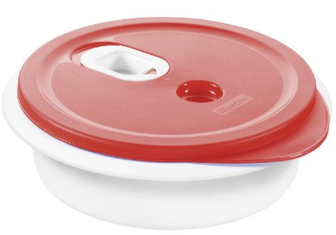 Rotho Micro Clever Plat Profond avec Couvercle à évent à Vapeur pour Micro-Ondes sans BPA, Passe au Lave-Vaisselle, capacité 1 l, Blanc/Rouge