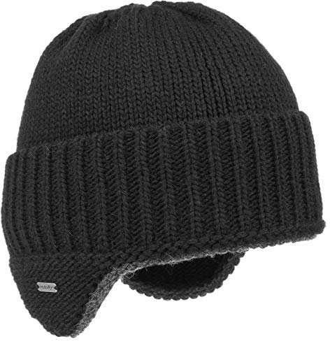 McBURN Anton Ohrenschutz Strickmütze Ohrenmütze Wintermütze Mütze Wollmütze Skimütze Herren - Made in Italy mit Futter, Futter Herbst-Winter - XL, Schwarz