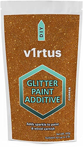 v1rtus Glitter Paint Additive - Copper | Metallic Flakes for Adding Sparkle to Paints & Wood Varnish | Add to Emulsion, Acrylic & Latex for Indoor Sparkly Walls | 100 g