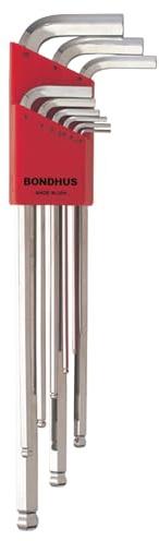 Bondhus 17099 Set of 9 Balldriver L-wrenches with BriteGuard Finish, Extra Long Length, sizes 1.5-10mm