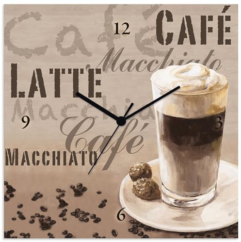 ARTLAND Wanduhr ohne Tickgeräusche Alu Quarzuhr 30x30 cm Quadratisch Lautlos Kaffee Coffee Cafe Latte Macchiato Italien T4VQ
