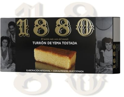 1880 - Turrón de Yema Tostada y Almendra Seleccionada Tableta, Textura Blanda, Calidad Suprema Quemado de Azucar Por Las Dos Caras, Turrón Tradicional, 250 Gramos