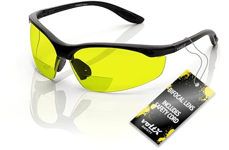 voltX CONSTRUCTOR Lunettes de Sécurité Bifocales Verres Jaunes | Certifiées CE EN166F. Verres jaunes UV400 antibuée. Cordon de sécurité inclus.