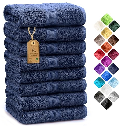 NatureMark 8 Handdukar Set - 100% Bomull - Absorberande och Hållbara Handdukar, Storlek 50×100 cm, Marinblå