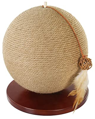 Rosewood Parsley Cat Scratcher 35cm Wide and Tall, Large Ball-Shaped Scratching Post, Wide for Sitting & Climbing, Includes Hanging Feather Toy, Durable & Engaging