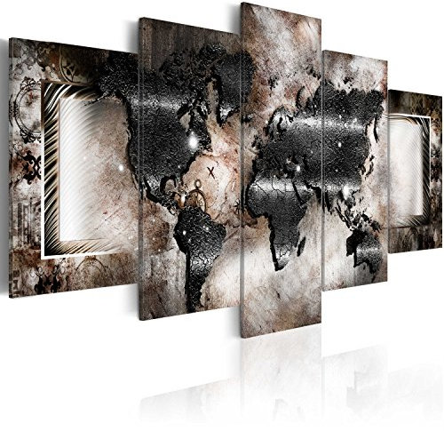 B&D XXL Acrylglasbild Weltkarte 100x50 cm 5 Teilig Wandbild auf Acryl Glasbilder Kunstdruck Moderne Acrylglas Platte Wanddekoration Geschenke Heimdekoration Glasbild Landkarte Kontinente Ornament